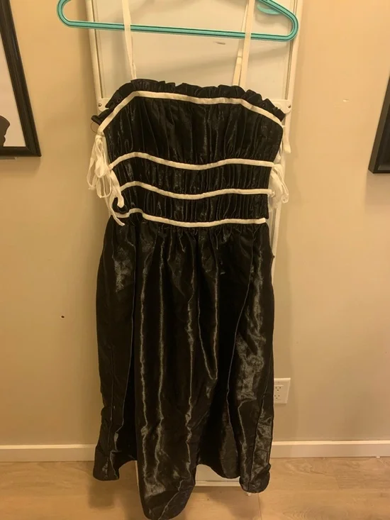 Lena Black Midi Dress with Cream Trim - Picture 2 of 5